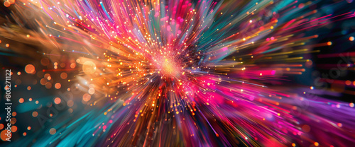 Like a burst of fireworks against the night sky, vibrant colors explode into the frame, filling the scene with an exhilarating display of dynamic motion and energy.