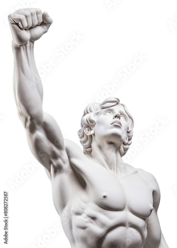 PNG Greek sculpture women hand fist up statue art white background.