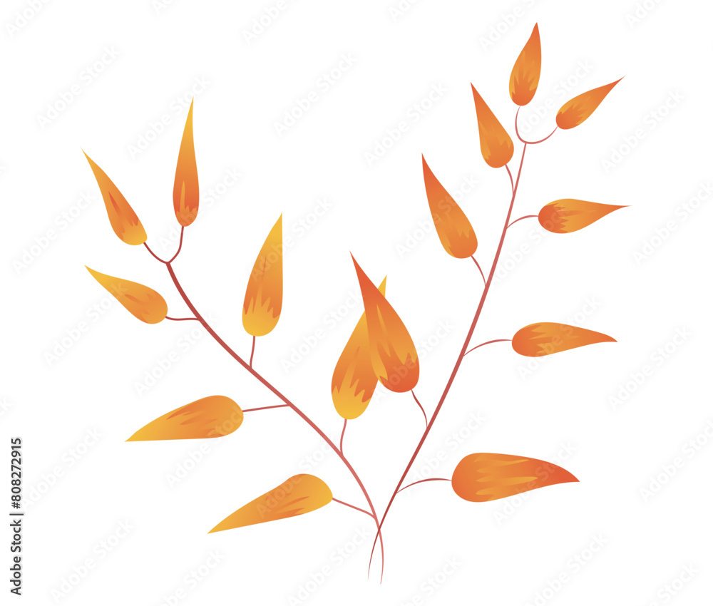 Autumn twigs with orange leaves in flat design. Bright fall branches. Vector illustration isolated. Autumn twigs with orange leaves in flat design. Bright fall branches. Vector illustration isolated.