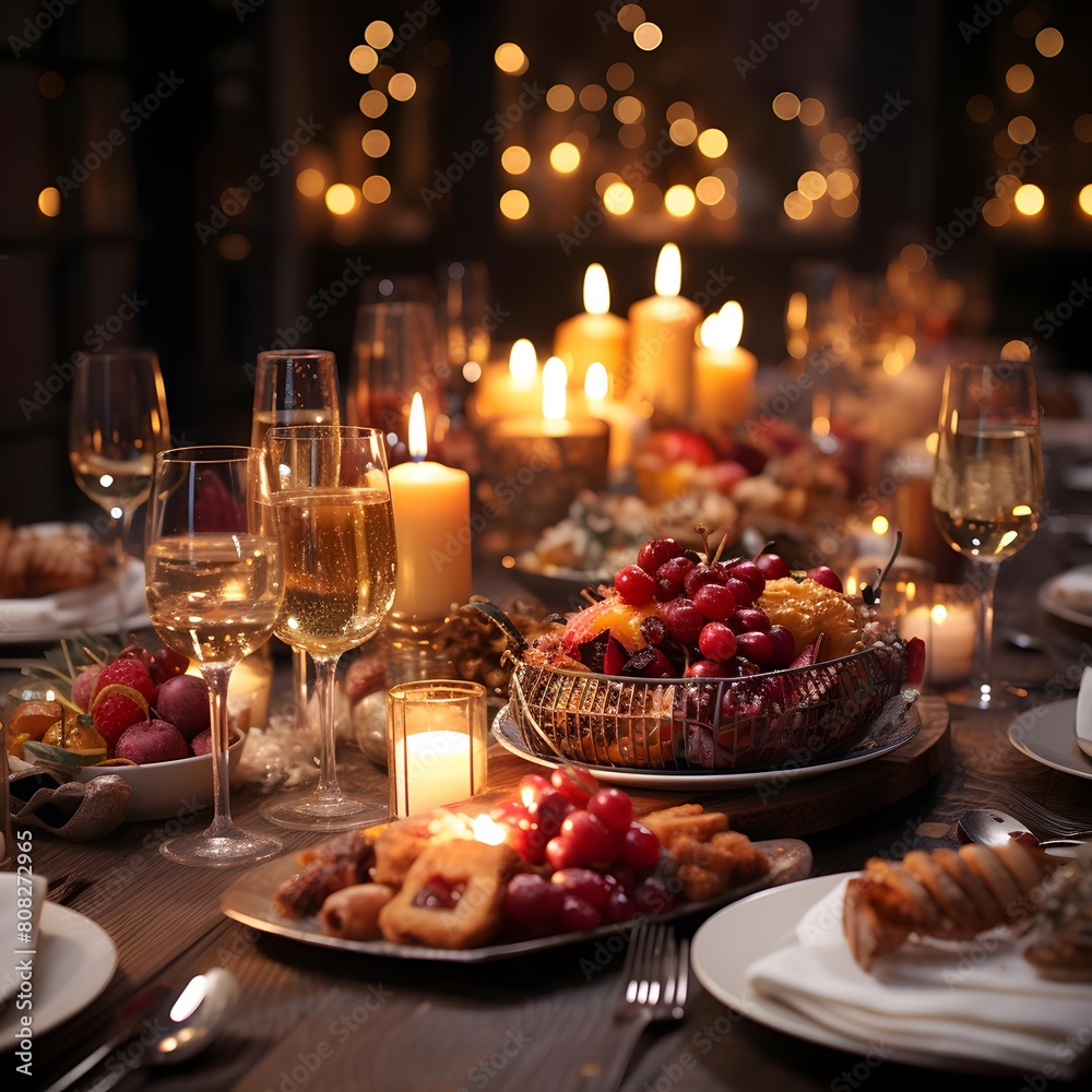 Festive table setting for Christmas and New Year dinner in rustic style
