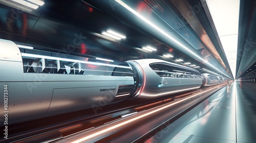 Marvel at the elegance of a hyperloop transportation system  where magnetic levitation and vacuum tubes propel passengers at breathtaking speeds  connecting cities with unprecedented efficiency.