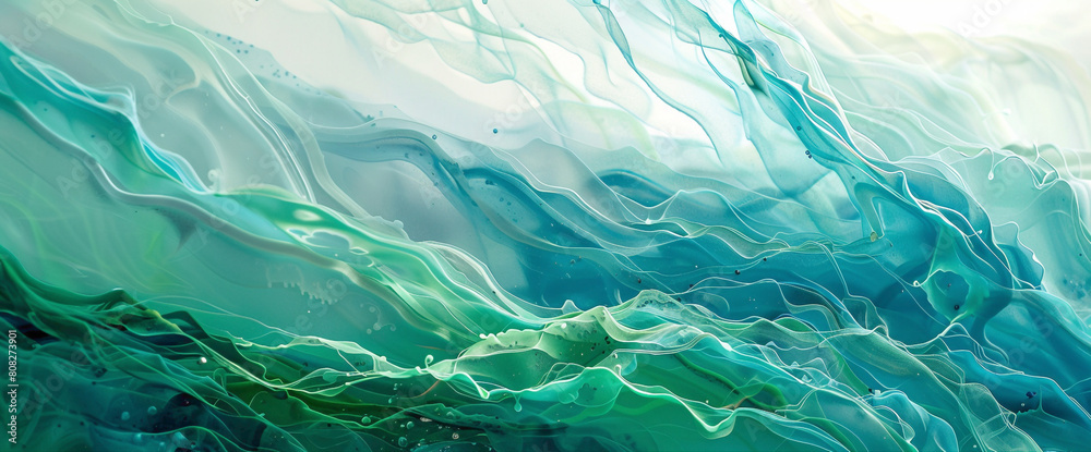 Ribbons of jade green and azure blue merging seamlessly, reminiscent of the serene beauty of a mountain stream.