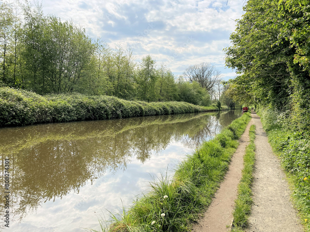 Fototapeta premium A view of the Shropshire Union Canal near Ellesmere on a sunny day 