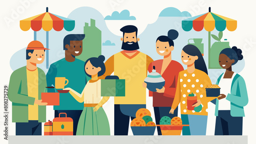 Despite the diverse array of goods on offer the sense of unity and camaraderie a vendors and shoppers is palpable at the local flea market.. Vector illustration