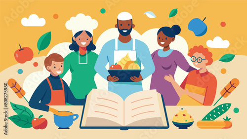 A community cookbook featuring recipes and stories from neurodiverse individuals and their families promoting inclusivity and understanding through. Vector illustration