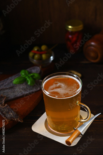 still life with a mug of beer in a rustic style