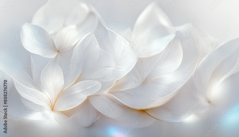 White abstract flowers, 3D, digital art. Total white background, shiny and glowing brilliant effect. White abstract flowers, 3D, digital art. Total white background, shiny and glowing brilliant effect.