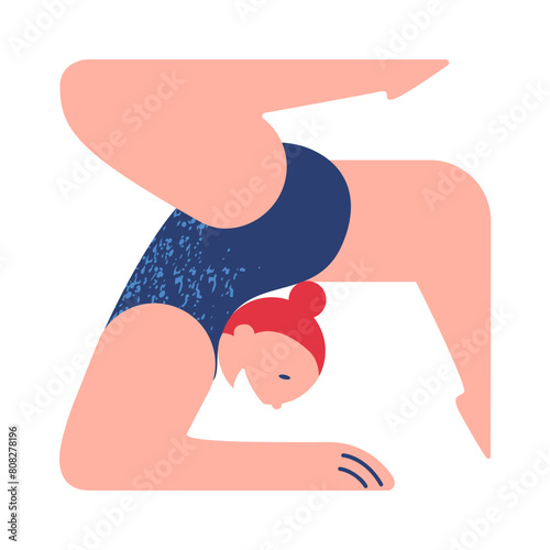 Female gymnast performing rhythmic gymnastics. Sports. Sketch vector illustration