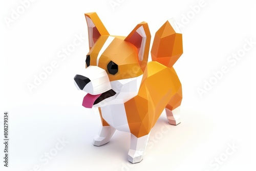 A cute isometric dog, playfully captured in a 3D model isolated on a white background © JK_kyoto