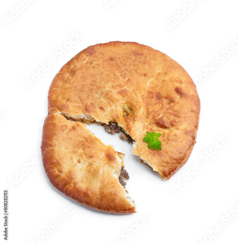 Kubdari with beef georgian flat pie isolated on white
