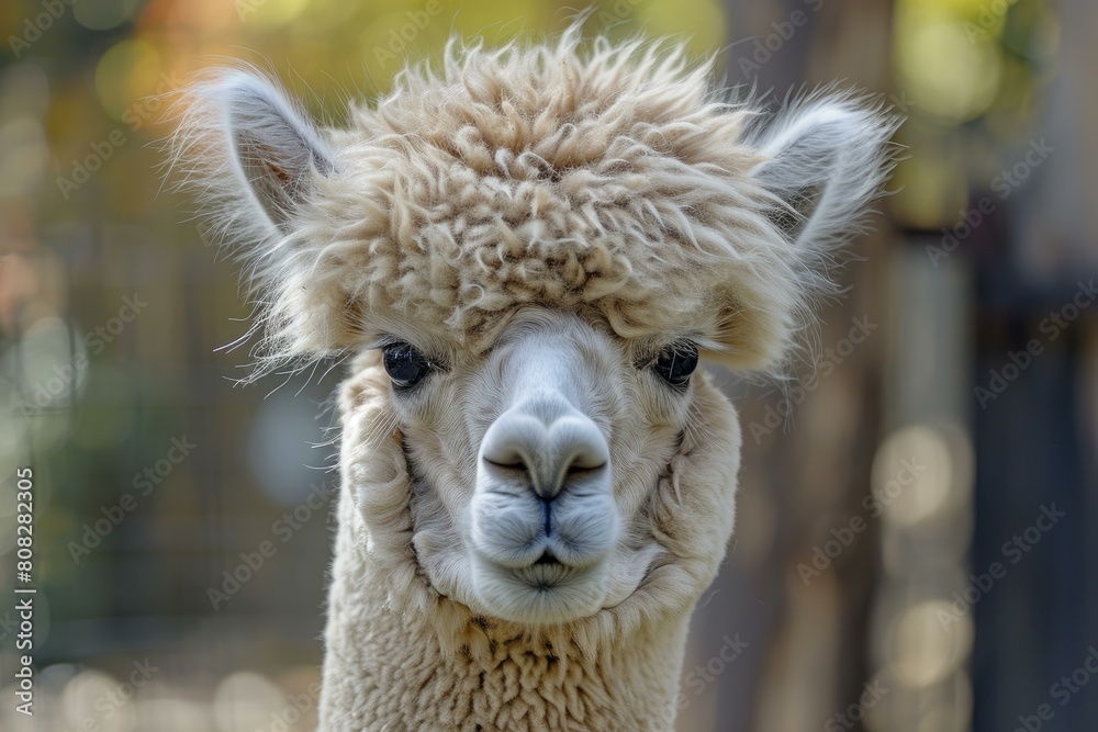 Obraz premium Inquisitive Alpaca domestic farm. Domestic animal. Generate Ai