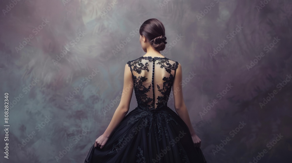 Back view of a girl use black gown