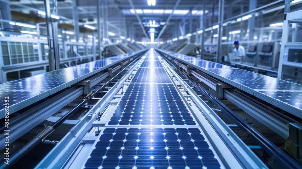 Fototapeta premium Solar Panel Assembly Line with Smart Sensor Integration