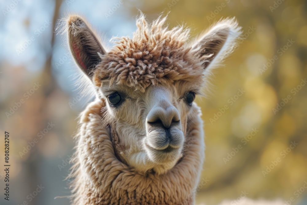 Fototapeta premium Sociable Alpaca domestic farm family. Sweet zoo. Generate Ai