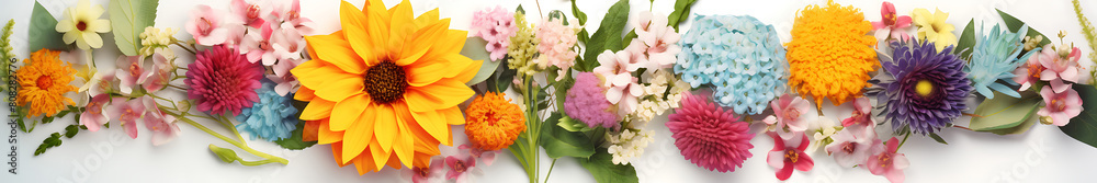Spring composition banner on light background with spring flowers Spring composition banner on light background with spring flowers