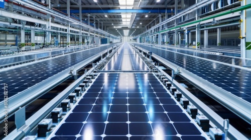 Solar Panel Assembly Line with Smart Sensor Integration © panu101