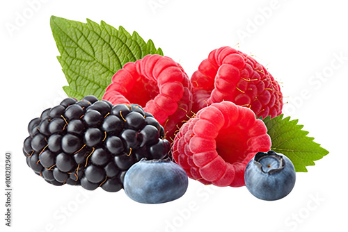 Juicy Wild Berry Mix with Raspberry, Blueberries, and Blackberries - Fresh and Vibrant Berries on transparent background