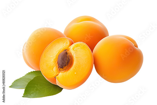 Juicy and Ripe Apricots with Water Droplets Isolated on transparent background photo