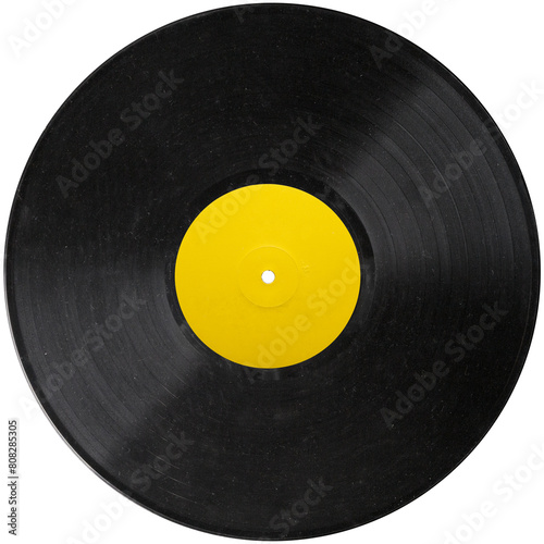 vinyl record yellow label, realistic photography isolated png on transparent background for graphic design