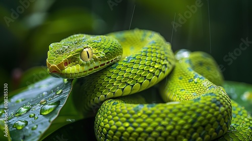 Green Goldy Skin Viper Snake - Reptile photo