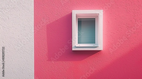 On the freshly painted wall of a house there is a single closed window. Illustration for cover  card  postcard  interior design  banner  poster  brochure or presentation.