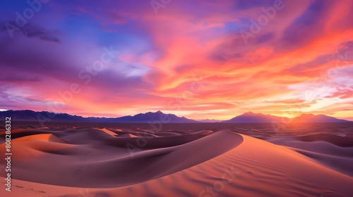 Sunset over sand dunes in Death Valley National Park  California