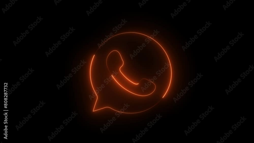 Neon orange call icon voice animation on black background. Neon orange call icon voice animation on black background.