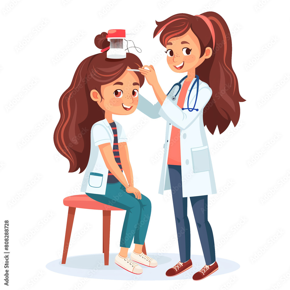 A Girl With Lice In Her Hair Visits The Doctor'S Office, Utilizing Spray And Comb To Treat And Combat Nits. A Female Doctor Assists A Teenage Patient In Eliminating Lice 