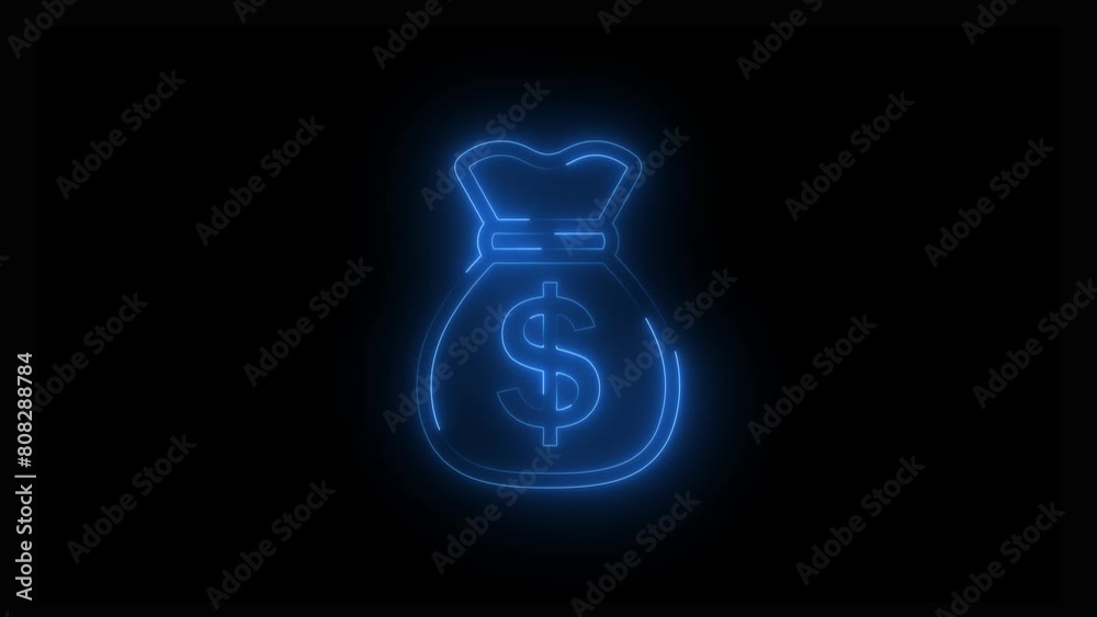 Money Bag Neon Light Effect Isolated on Black Background. Money Bag Neon Light Effect Isolated on Black Background.
