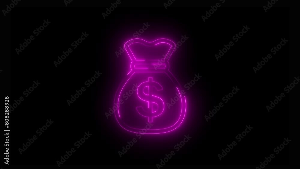 Money Bag Neon Light Effect Isolated on Black Background. Money Bag Neon Light Effect Isolated on Black Background.