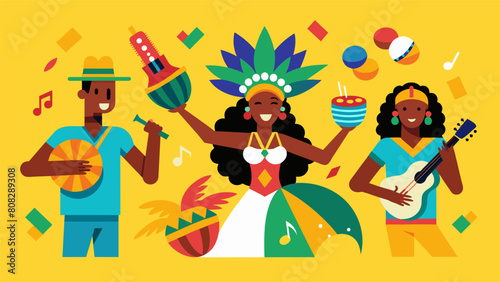 An illustration of the diverse genres that have been influenced by the AfroCaribbean rhythms of soca calypso and reggaeton. Vector illustration