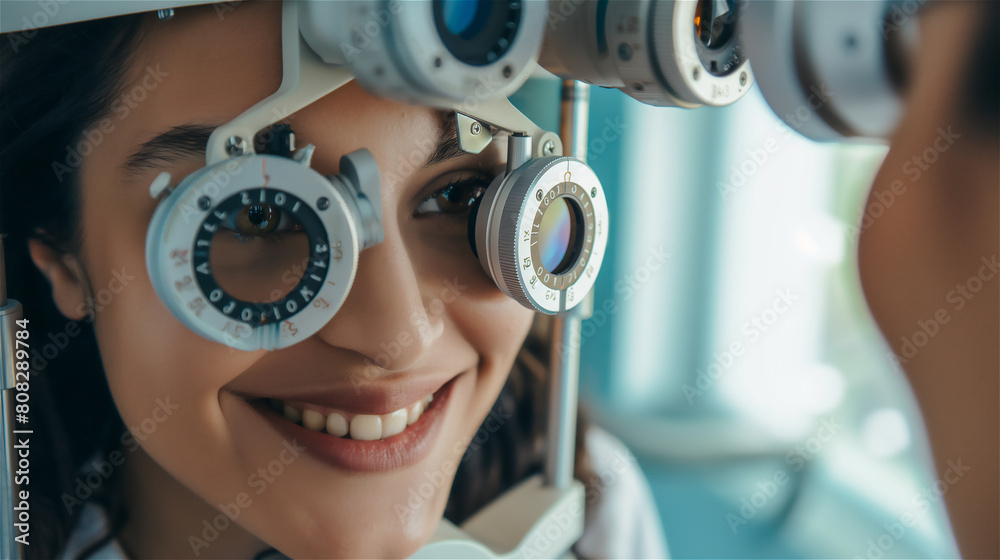 examination at the ophthalmologist, smiling patient