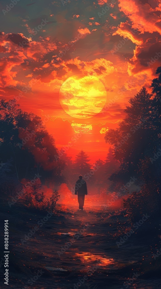 The image shows a beautiful sunset over a lake The image shows a beautiful sunset over a lake