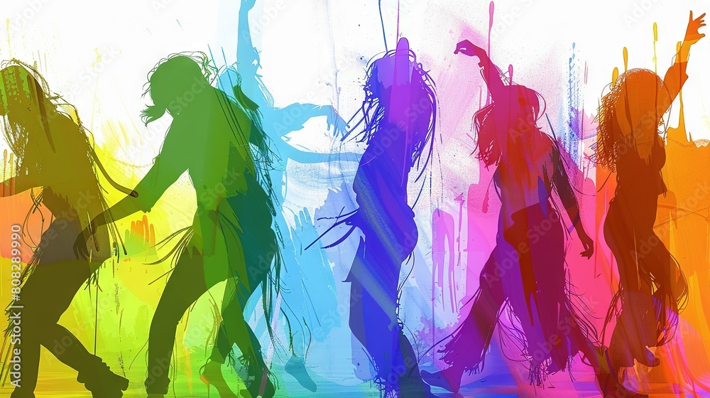 A group of individuals gathered beside an array of hues depicting a man and woman A group of individuals gathered beside an array of hues depicting a man and woman