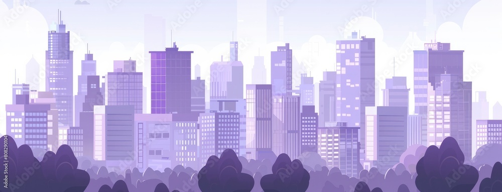 grey and purple colour cartoon art of city building on sky background