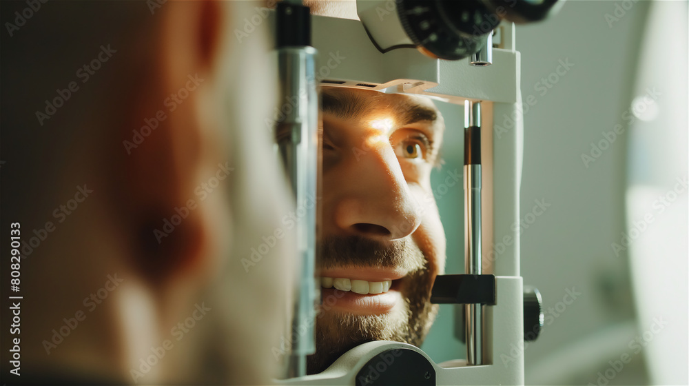 examination at the ophthalmologist, smiling patient