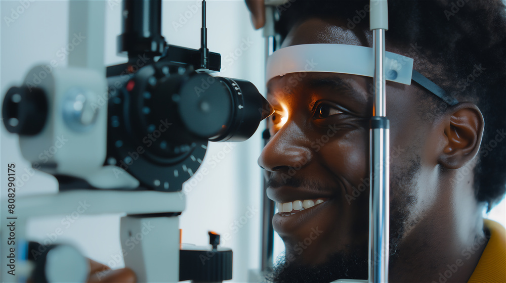 examination at the ophthalmologist, smiling patient