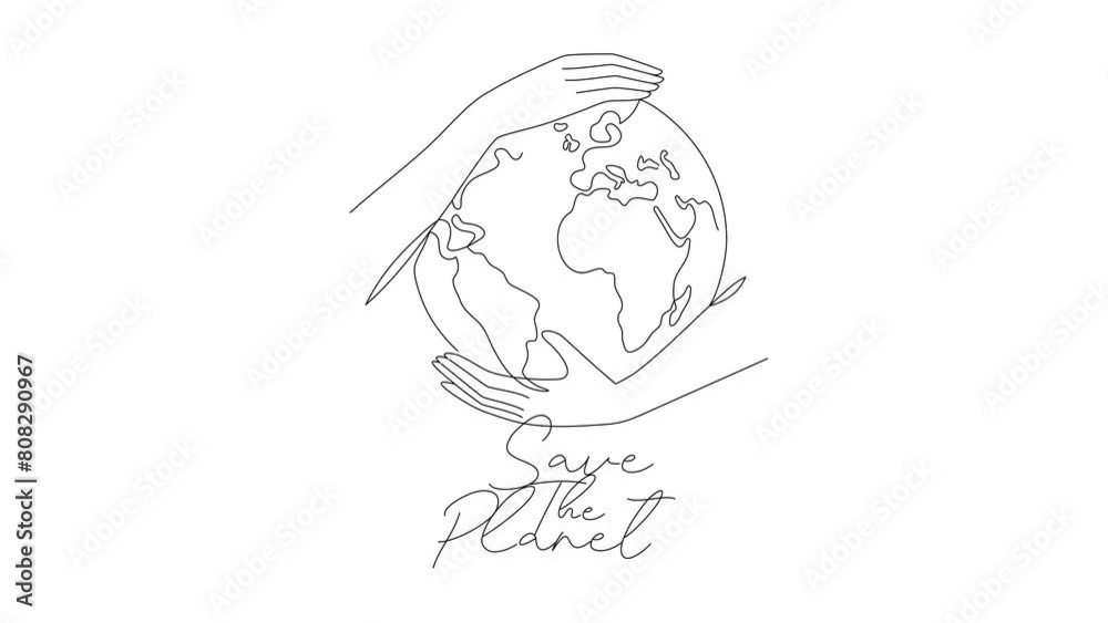 In these linear art animation, Planet Earth embraced by caring hands, encircled by green leaves, and the message Save the Planet. In these linear art animation, Planet Earth embraced by caring hands, encircled by green leaves, and the message Save the Planet.