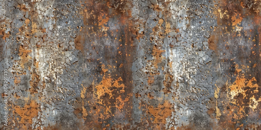 rusted steel sheet with dirty and rusted surface texture, seamless pattern