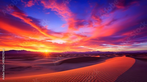 Sunset over the sand dunes in Death Valley National Park  California