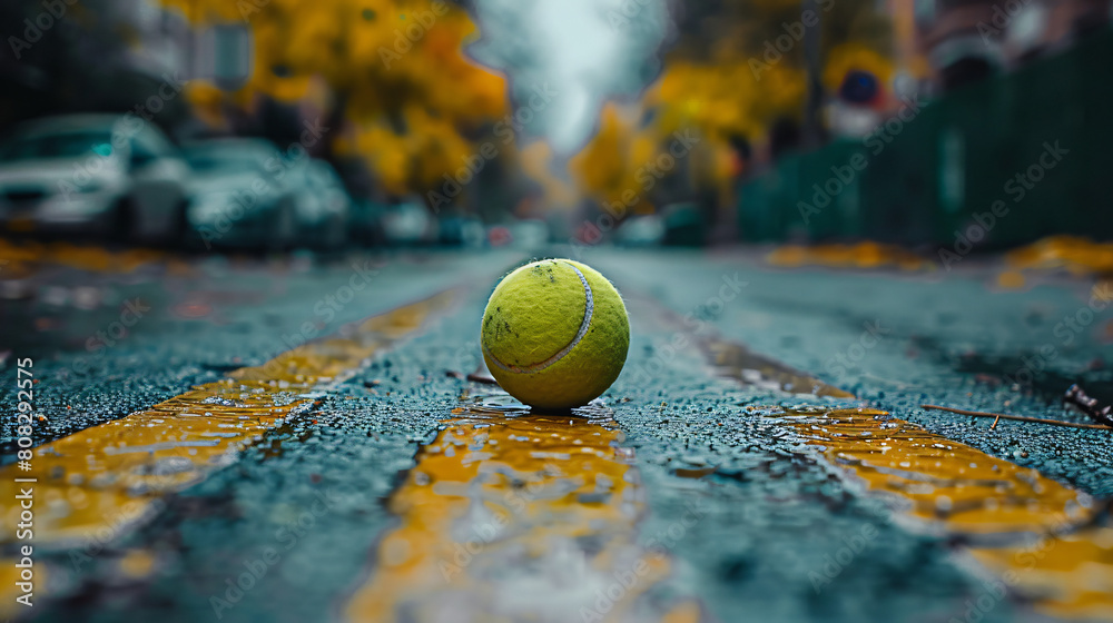 Tennis Ball in Middle of Street