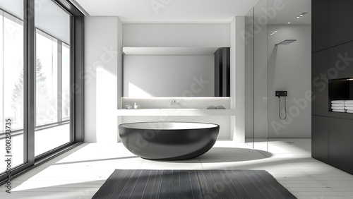 Sleek black and white bathroom design with modern minimalist elements. Concept Minimalist Design  Black and White Decor  Modern Bathroom  Sleek Elements