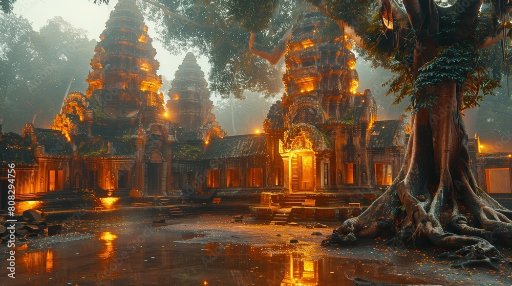 Exploring ancient temples in Cambodia, mystical and historic, serene morning light, YouTube thumbnail Exploring ancient temples in Cambodia, mystical and historic, serene morning light, YouTube thumbnail