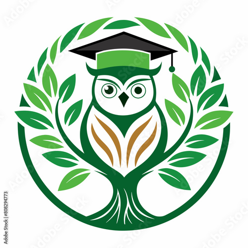 Graduation-capped owl perched on a stylized tree of life vector silhouette 