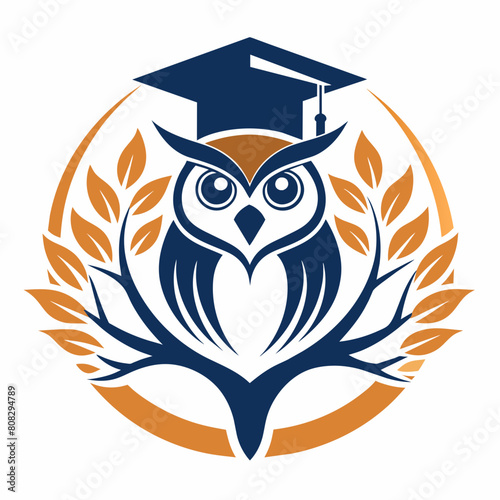 Graduation-capped owl perched on a stylized tree of life vector silhouette 