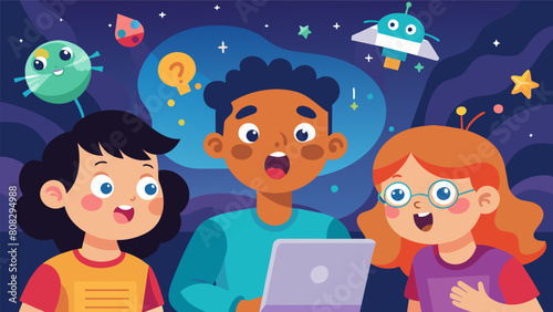 The amazed looks on childrens faces as they see their digital designs come to life in the form of a physical object.. Vector illustration