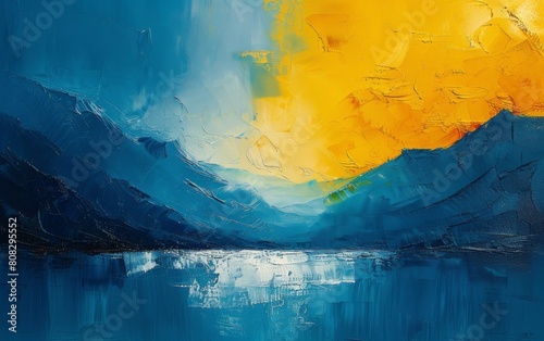 Background with blue and yellow colors. Ukrainian theme, The pictire was painted by oil paints photo