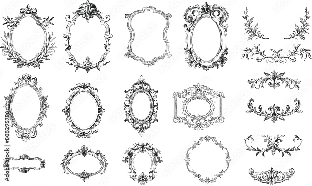 Vintage frames and elements in stamped style, vintage ornate elements