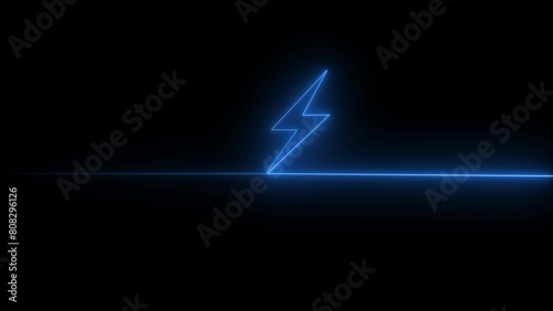 Neon Battery charging power symbol, lightning bolt sign in the circle. photo