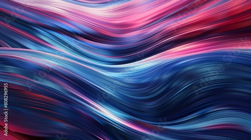 Abstract fluid art background with waves of blue, white, and red.